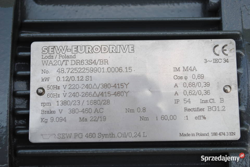 Motoreduktor kątowy 012kw 23obrmin z hamulcem Kargowa