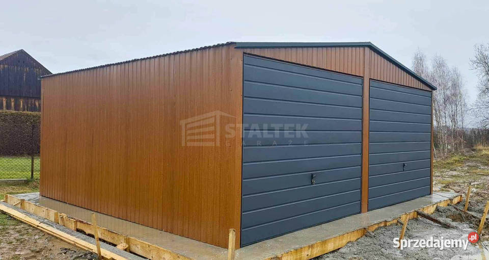 Garaż blaszany 6x6 2x Brama drzwi drewnopodobny Żnin