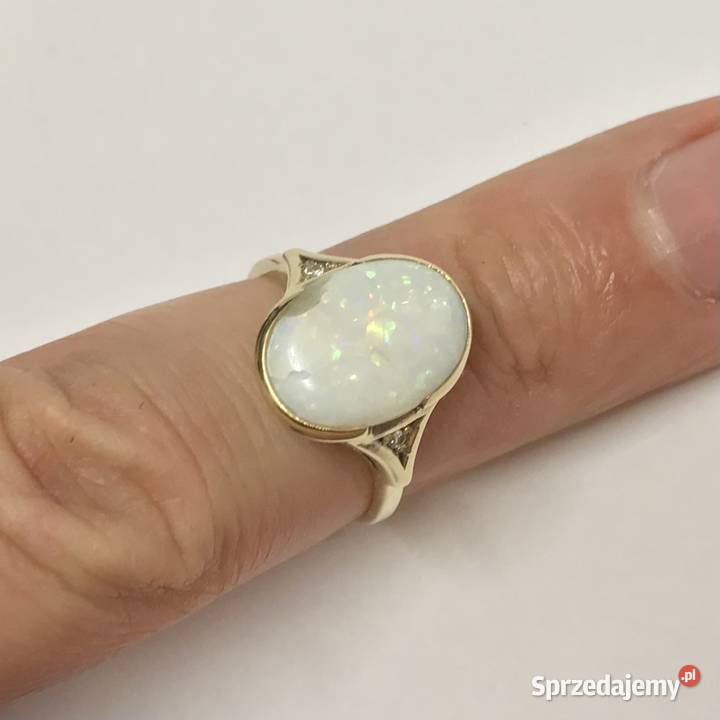 Złoty pierścionek 585 14K z opalem duży biały mazowieckie Warszawa sprzedam