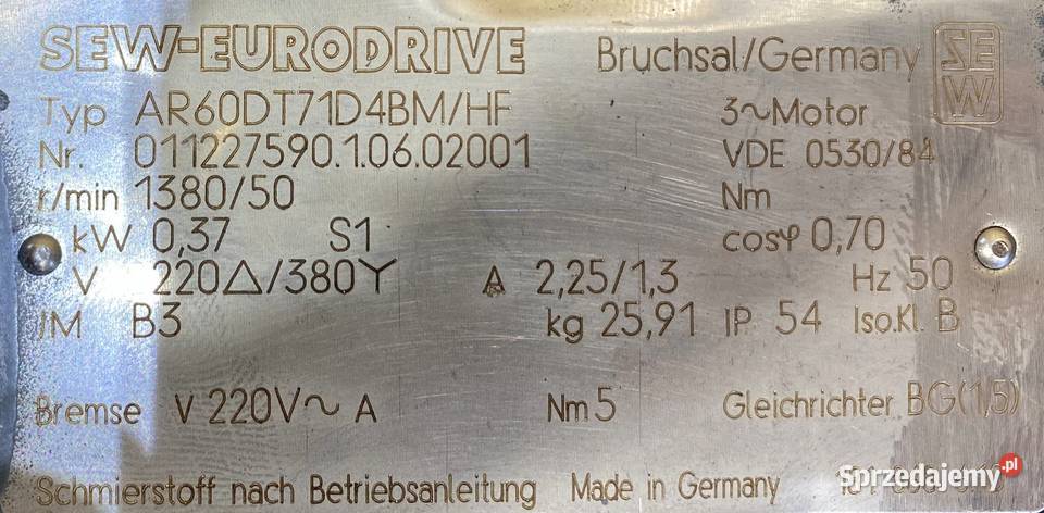 motoreduktor przekładnia 037kW 50obr 3fazowy