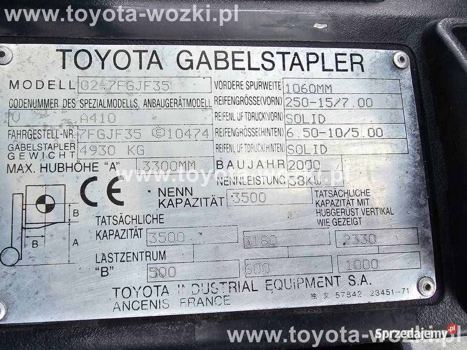 Wózek widłowy TOYOTA 7FGJF35 kabina 3500 TOYOTA małopolskie