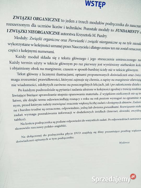 Związki organiczne Pazdro chemia Warszawa sprzedam