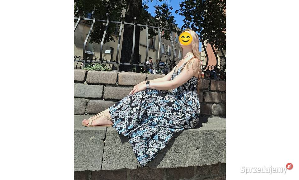 Piękna długa sukienka czarna w kwiaty M Rozkloszowana  Spódnice i sukienki