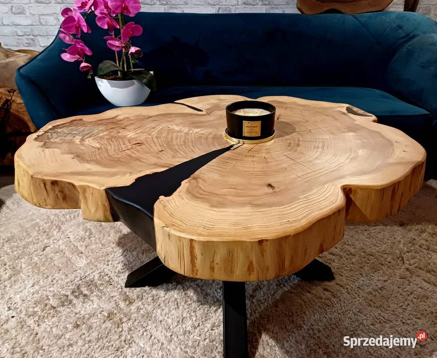 Stolik kawowy 100x80 PIĘKNY OKAZ LIVE EDGE Śrem