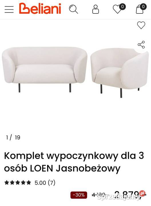 Stylowy komplet wypoczynkowy LOEN Sofa Fotel