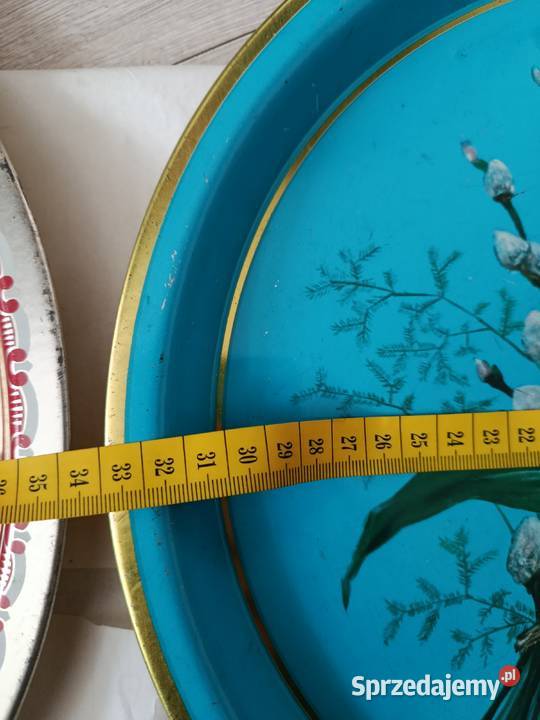 Cztery blaszki tace malowane z PRL zestaw Choszczno