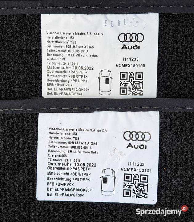 Oryginalne Dywaniki Welurowe Audi Q5 SQ5 FY