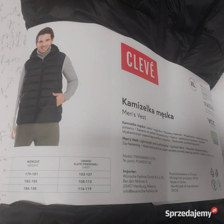CLEVE kamizelka puchowa z kapturem XL śląskie Żory