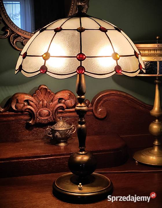 Lampa mosiądz witraż szkło gięte kaboszony Wysoka
