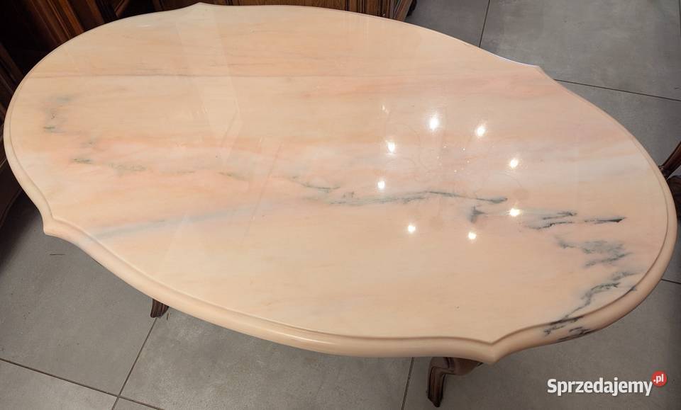 Piękny orzechowy stolik ludwikowski z marmurem Dąbrowa Górnicza