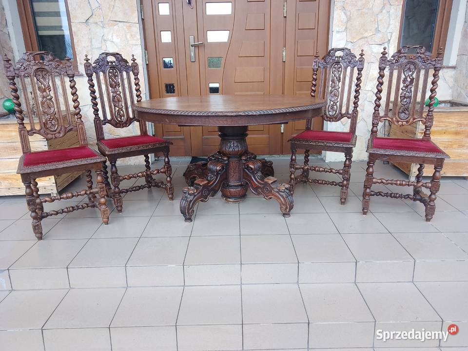 Rzeźbiony zestaw Stół owalny + 4 krzesła