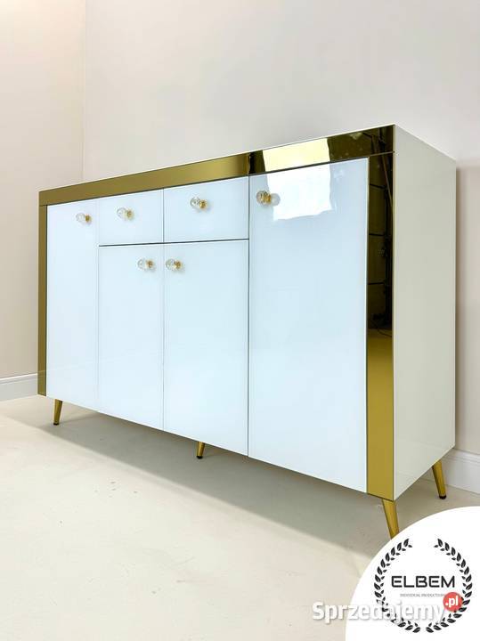 Komoda szklana biała złote wstawki Glamour Wrocław