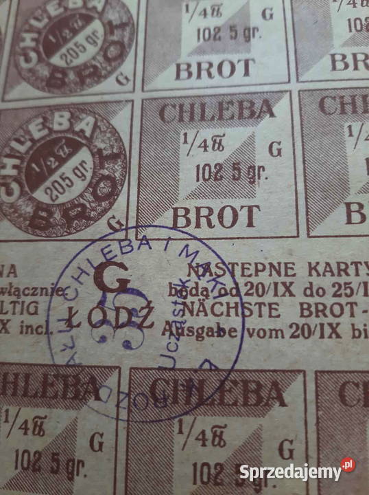 Kartki żywnościowe na chleb i ziemniaki z okresu Łódź sprzedam