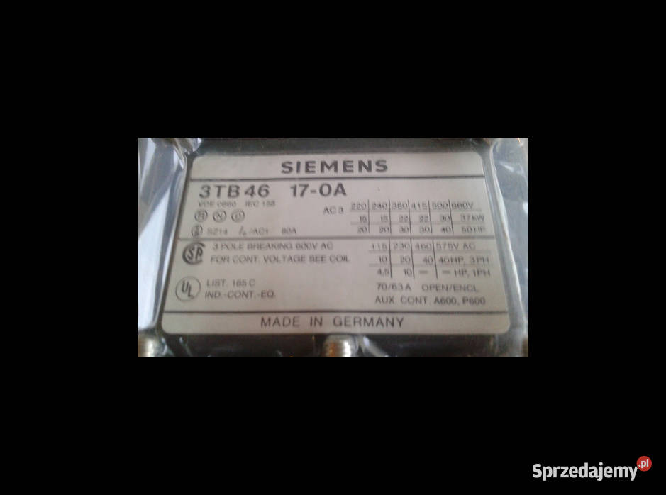 Siemens 3TB46170A Contactor 63Amp 3Pole Dąbrowa Górnicza