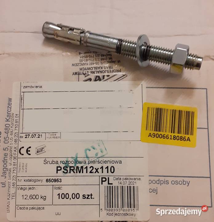 Śruba rozporowa pierścieniowa PSRM 12x110 70