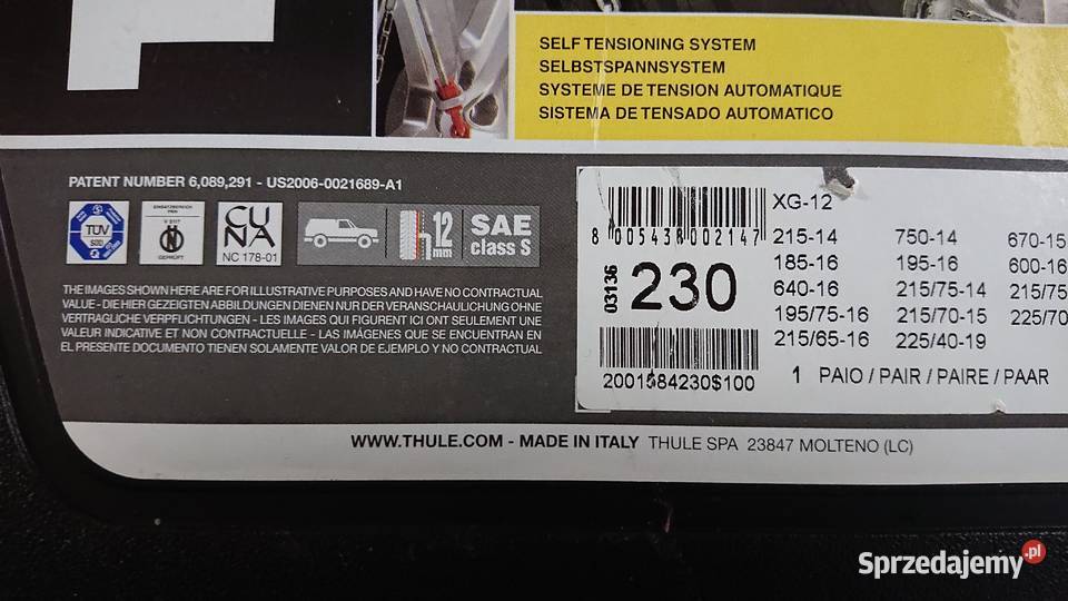 NOWE Łańcuchy na koła THULE XG12 ROZMIAR 230 Władysławowo