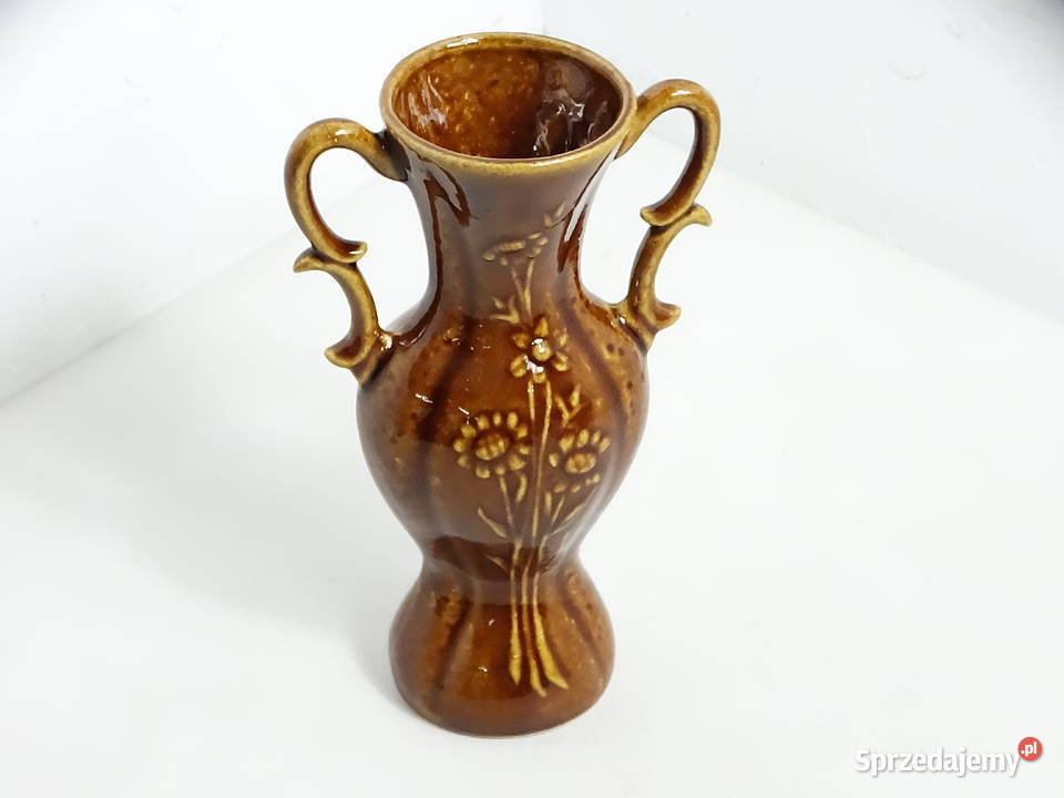 Piękny Vintage Wazonu Ceramiczny w Brązowej lubelskie Biłgoraj