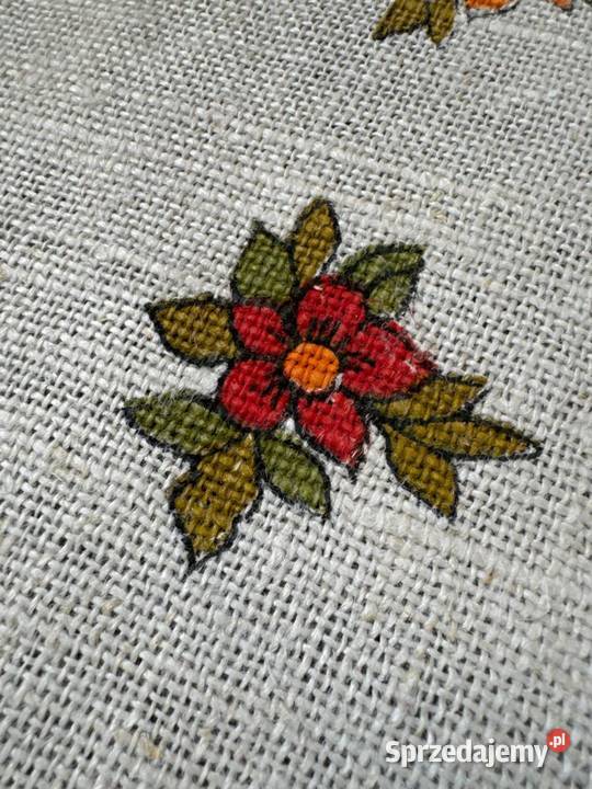 obrus len wysokiej jakości wzór kwiatowy czerwony Wyposażenie wnętrz Zabrze