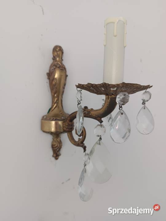 Stare kinkiety z kryształami mosiądz Budzyń