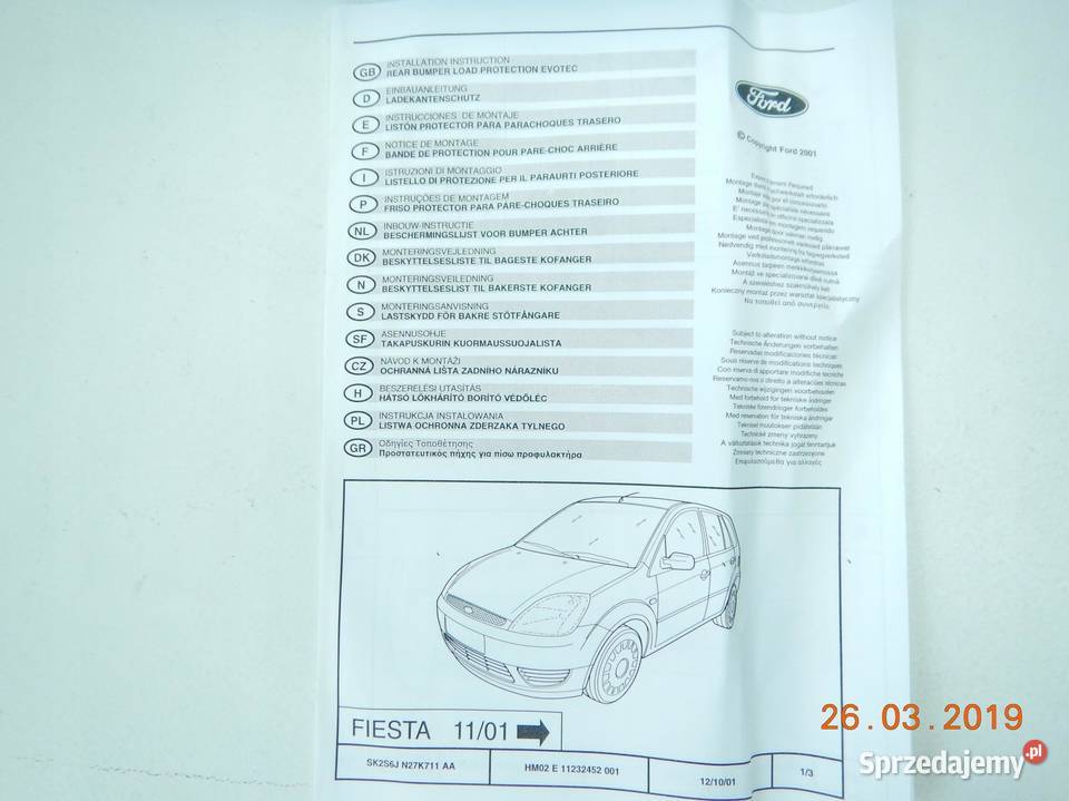 OSŁONA LISTWA ZDERZAKA TYŁ FIESTA 0112 FUSION sprzedam