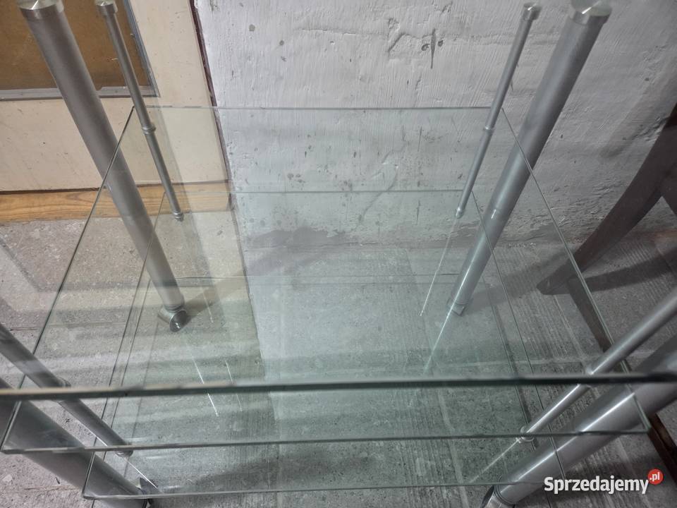 Szklany stolik RTV pod telewizor 3 półki srebrny Mszanowo sprzedam