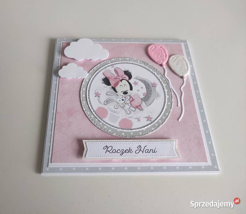 Kartka ręcznie robiona na urodziny roczek Myszka