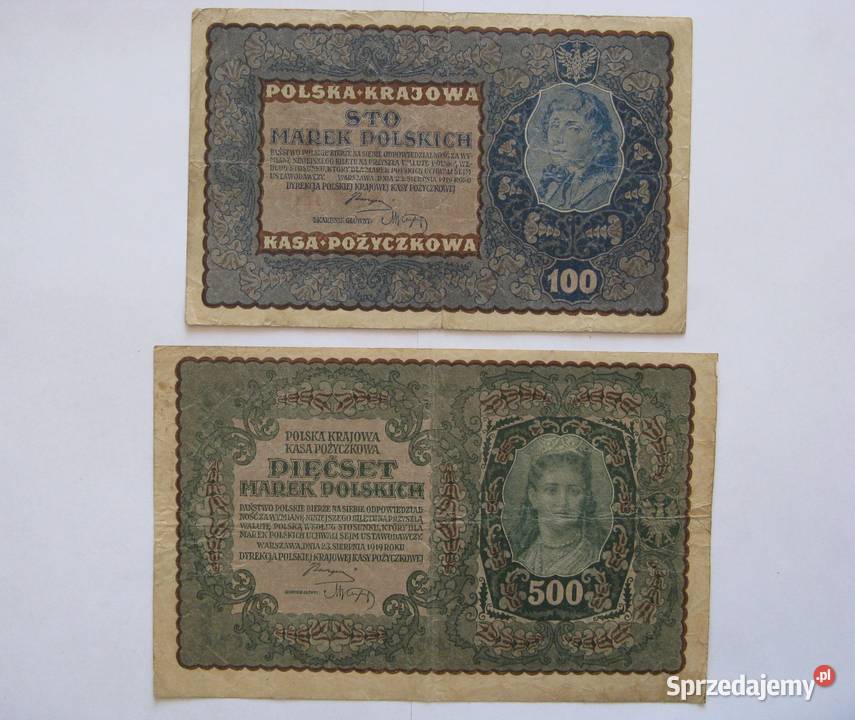 100 500 Marek Polskich 1919 zestaw 2 śląskie Dąbrowa Górnicza sprzedam