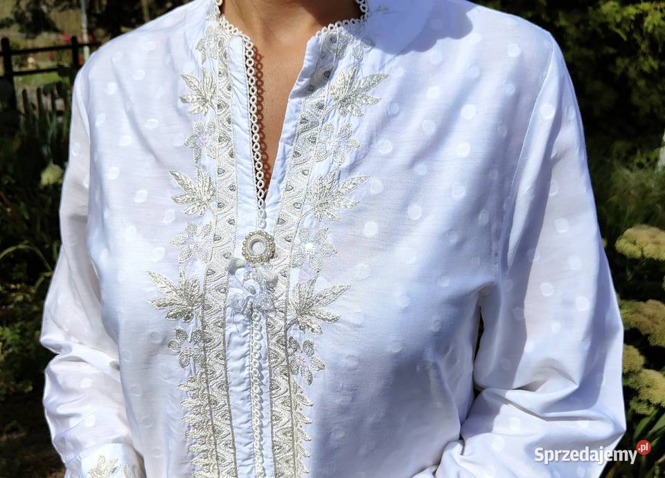 Długa biała tunika S 36 orient Indie kameez długi Szczecin