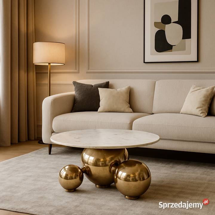 Złoty stolik kawowy Premium Milenio z kamiennym Golkowice