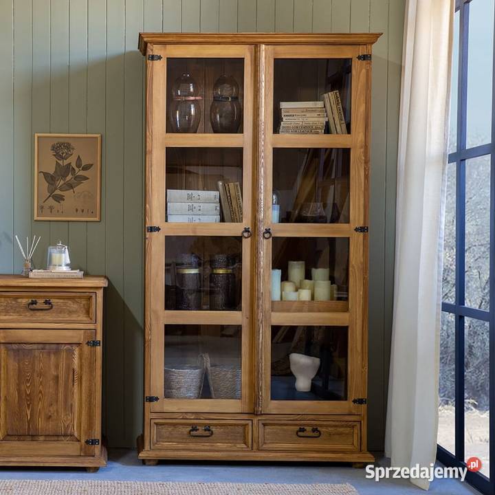 Witryna drewniana przeszklona woskowana VIT107 Meble Maków Podhalański sprzedam