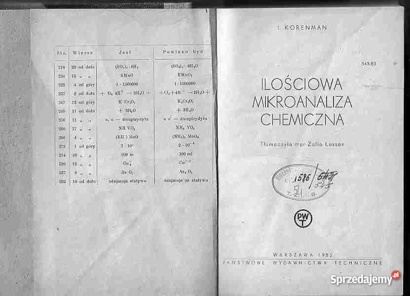 1838 ILOŚCIOWA MIKROANALIZA CHEMICZNA I KORENMAN Czyrna sprzedam