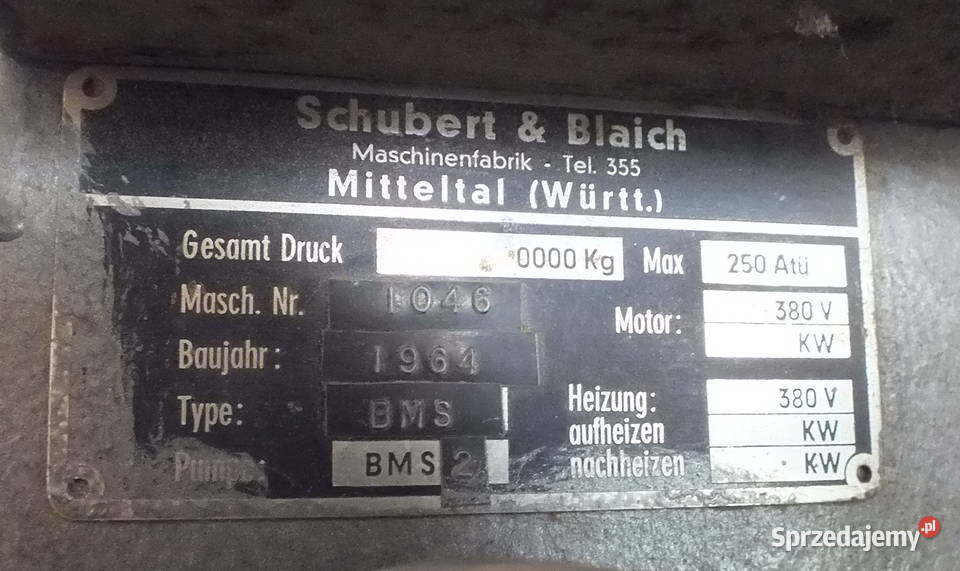 Prasa do drewna firmy Schubert Blaich typ BMS