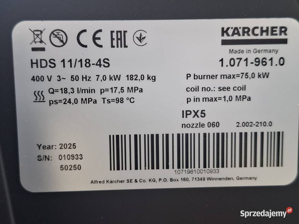 Myjka Karcher HDS 11184S produkcji 2025 Radom sprzedam