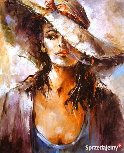 Kobieta w kapeluszu Obraz olejny szpachla Warszawa sprzedam