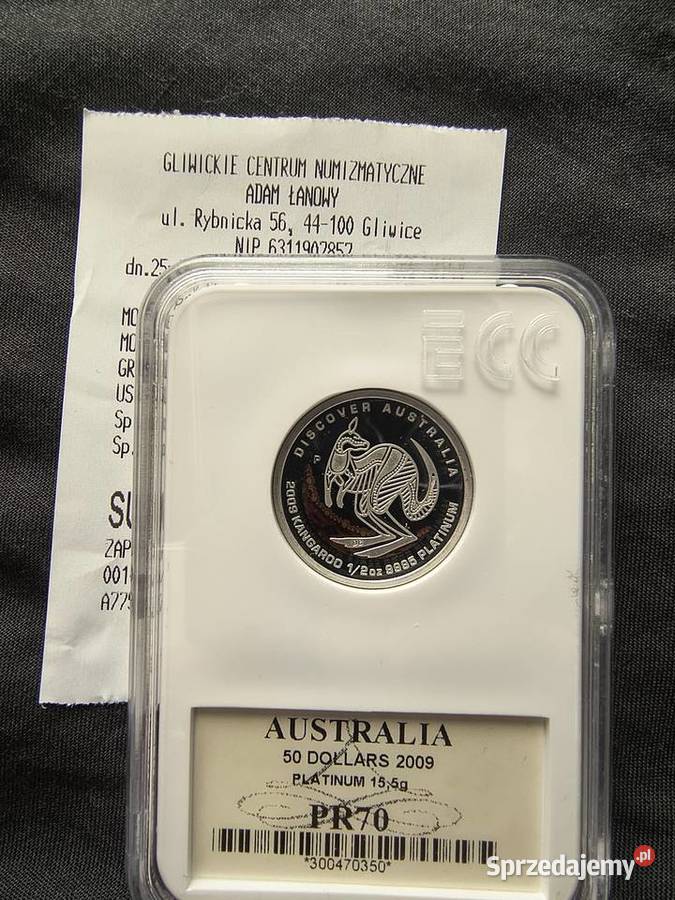 Kangur 2009 proof pół uncji PLATYNA grading PR70 Bielsko-Biała sprzedam