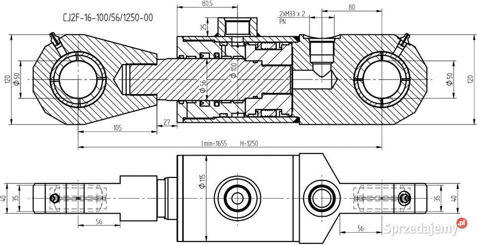 SIŁOWNIK Hydrauliczny Cylinder 100x56x1250 L1655 Solec Kujawski sprzedam