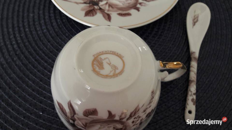 Porcelanowe filiżanki z łyżeczkami 2 odcienie brązowego dolnośląskie Lubin