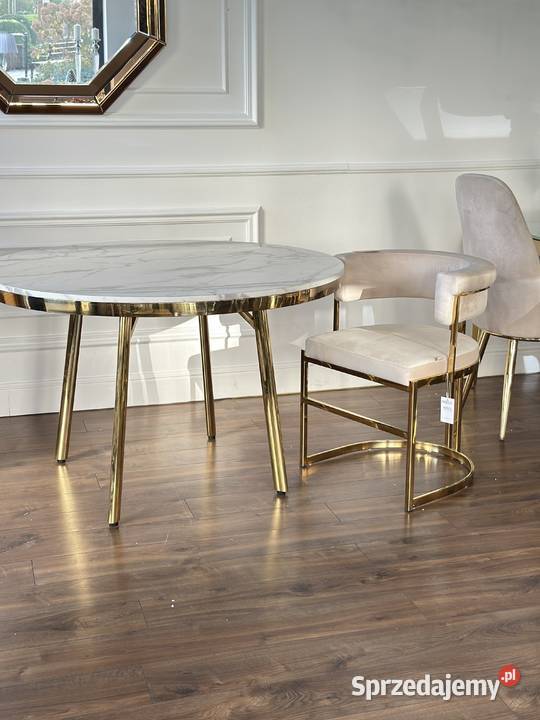 Stół złoty glamour z marmurowym blatem okrągły Warszawa sprzedam
