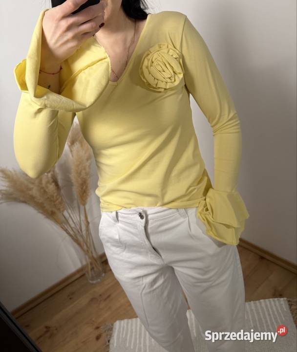 Cytrynowa żółta bluzka z długim rękawem i Bez wzoru Ostrzeszów