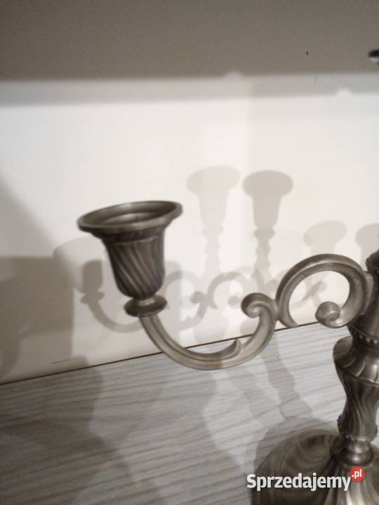 Piękny stary cynowy świecznik sygnowany BMF śląskie Częstochowa sprzedam
