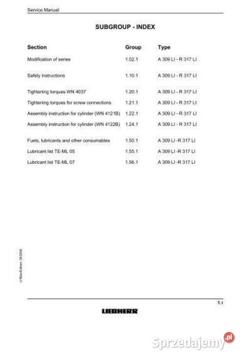 Liebherr A309LI A307LI instrukcja napraw serwis Kielce