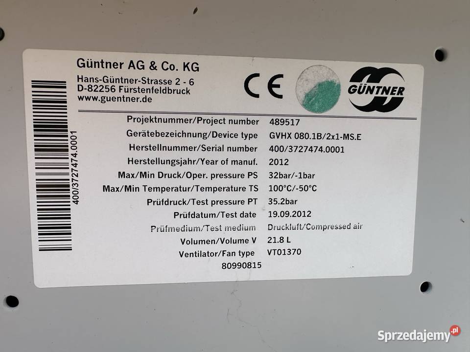Skraplacz freonowy chłodnica powietrza Guntner Wałsnów