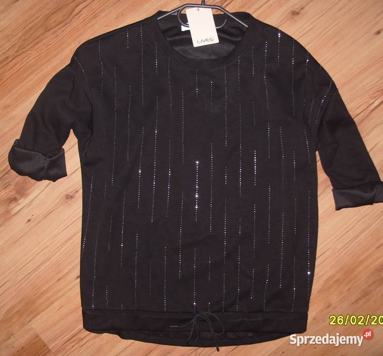 LIVES czarna bluza z cyrkoniami r LXL FASHION długi Bluzki i koszule wielkopolskie Rawicz