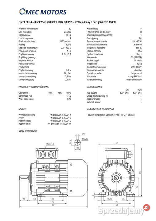 silnik elektryczny 055kW 1400obr 3fazowy 80B3 Pigża