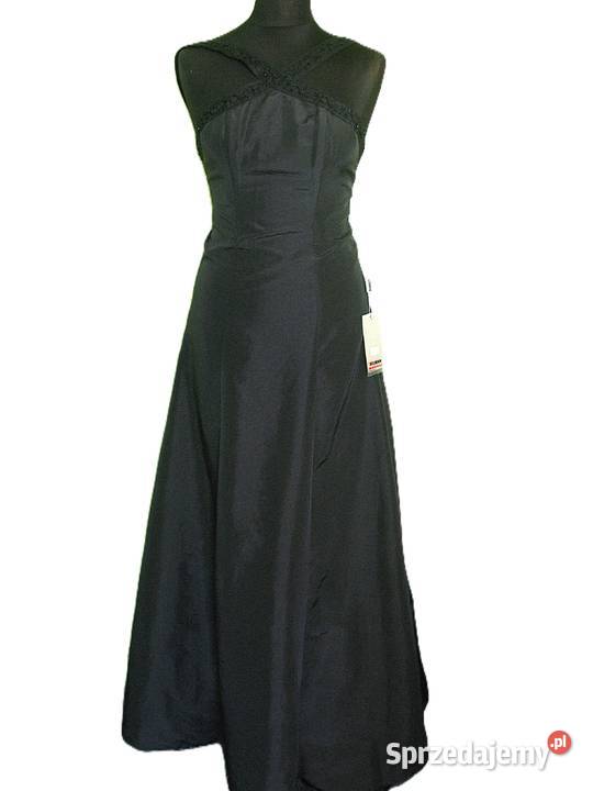 Sukienka czarna maxi 36 S biust 80 tafta Na szelkach  Moda i Styl Siedlce