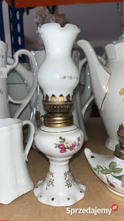 Lampka miniaturka Z knotem Porcelana i szkło Gdańsk