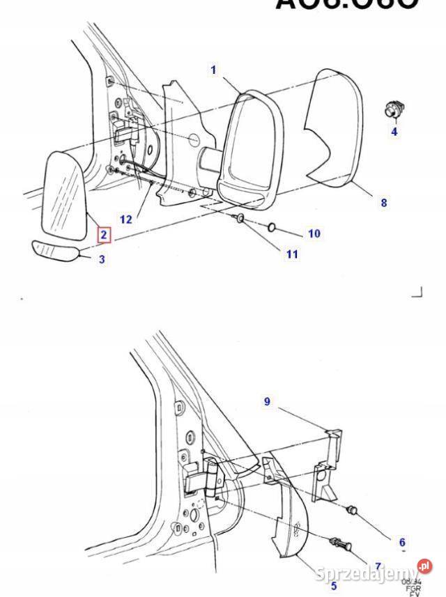 WKŁAD LUSTERKA PRAWY FORD TRANSIT 9400 7194185 osobowe