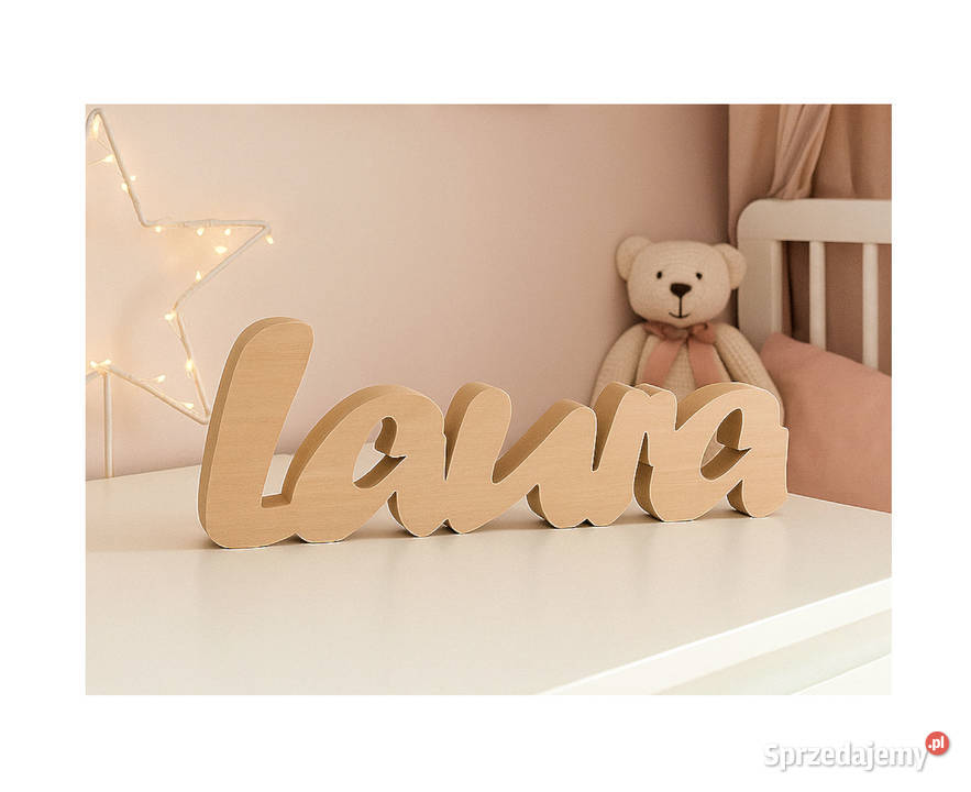 Laura Imię dziecka Napis z drewna 30 litera 3D Bydgoszcz