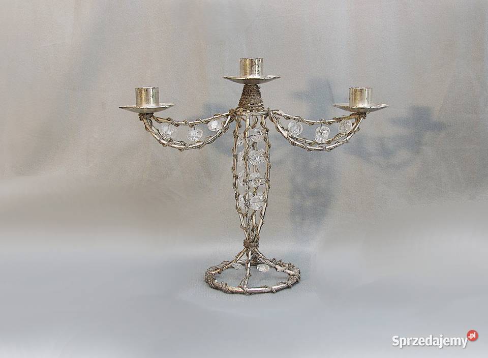 Świecznik Metal srebrny Kryształki Szczecinek