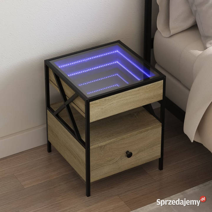 Stolik nocny z LED Infinity dąb sonoma 40x40x51 Nocne